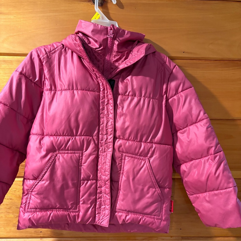 Onekid Girls Pink Hooded Puffer Jacket Size 6 Full Zip Quilted Coat Fuchsia